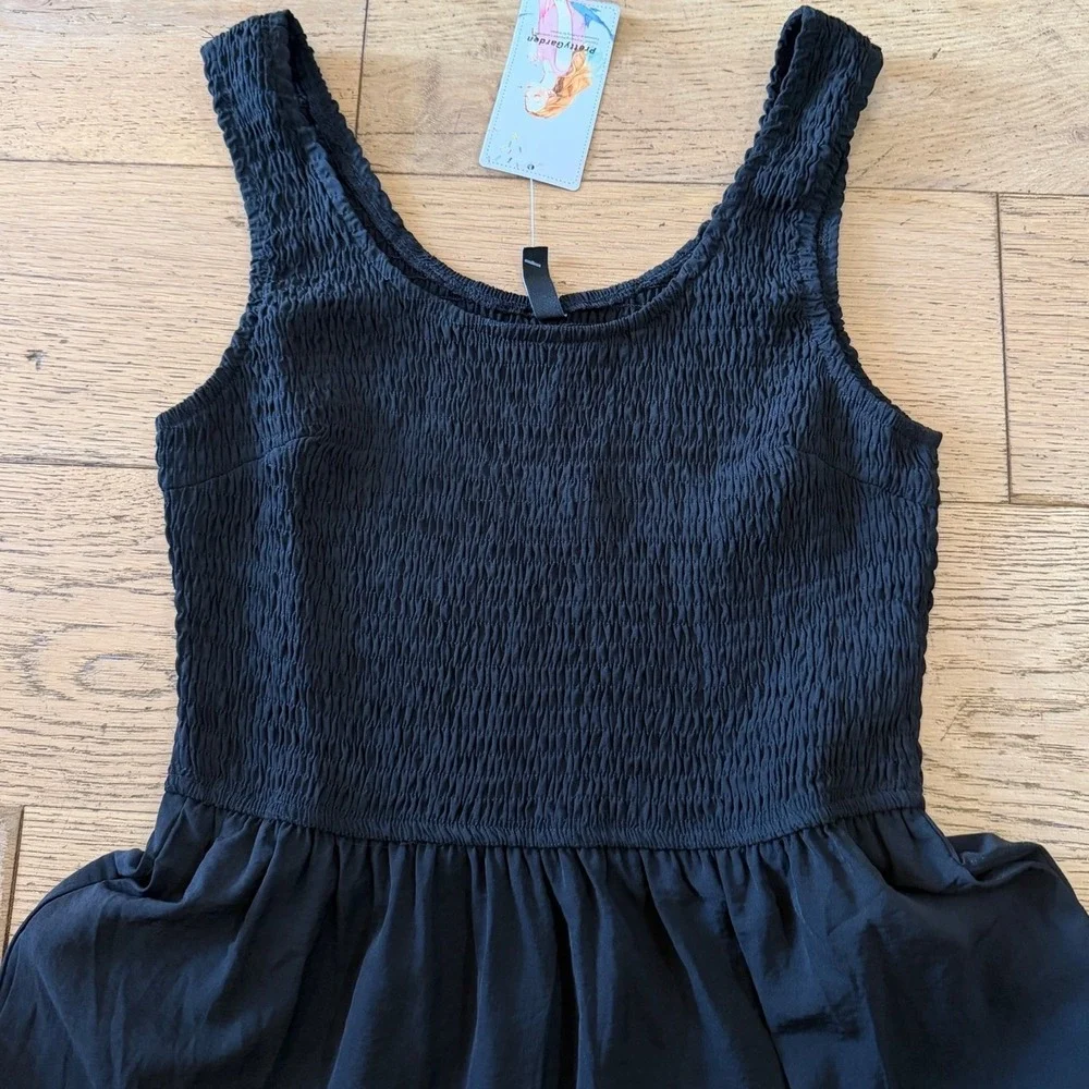 PrettyGarden Smocked Tiered Maxi Dress Black Sleeveless Scoop Neck S NWT (1545) - Picture 2 of 10